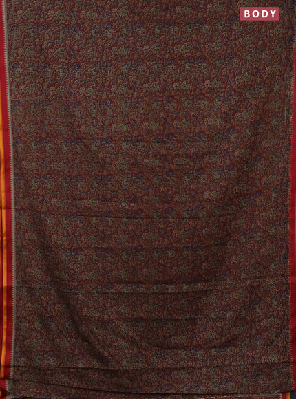 Muslin cotton saree maroon with allover prints and woven border