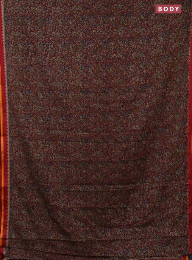 Muslin cotton saree maroon with allover prints and woven border
