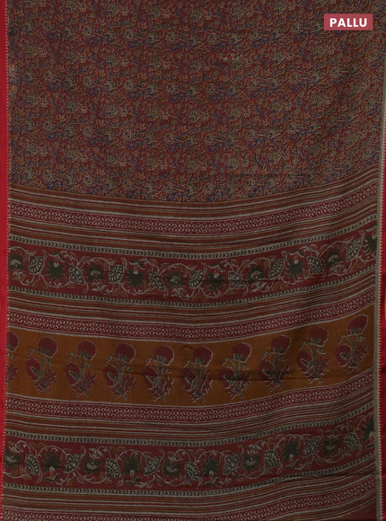 Muslin cotton saree maroon with allover prints and woven border