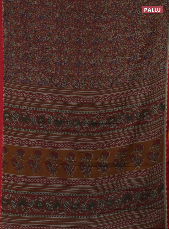 Muslin cotton saree maroon with allover prints and woven border