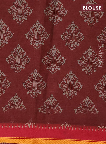 Muslin cotton saree maroon with allover prints and woven border