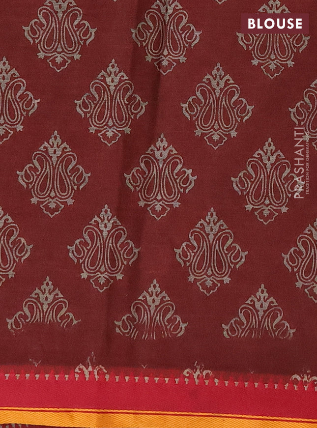 Muslin cotton saree maroon with allover prints and woven border