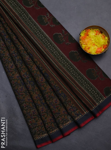 Muslin cotton saree sap green with allover prints and woven border