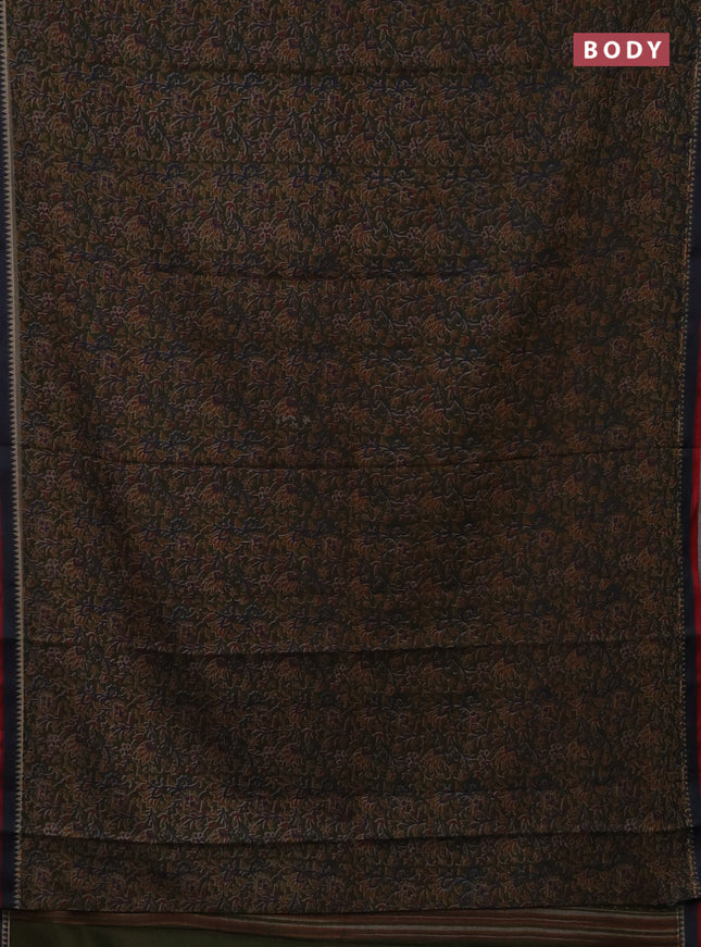 Muslin cotton saree sap green with allover prints and woven border