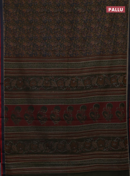 Muslin cotton saree sap green with allover prints and woven border