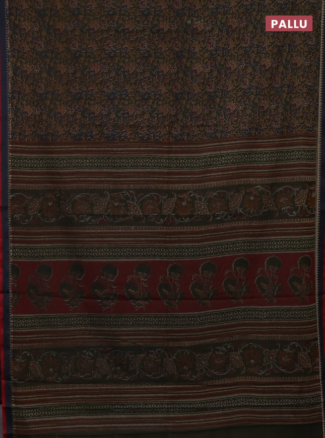 Muslin cotton saree sap green with allover prints and woven border