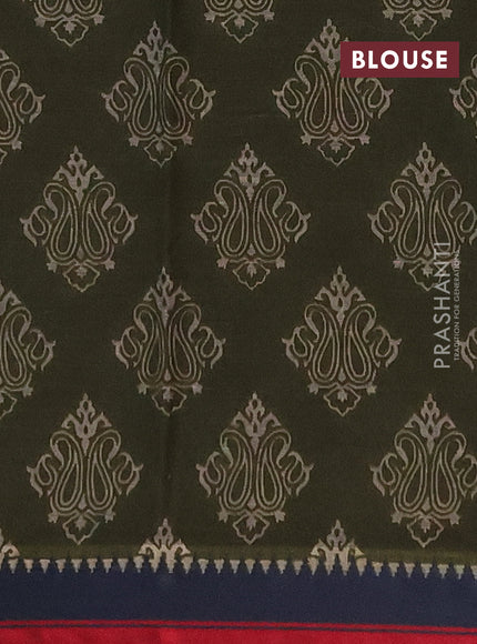 Muslin cotton saree sap green with allover prints and woven border