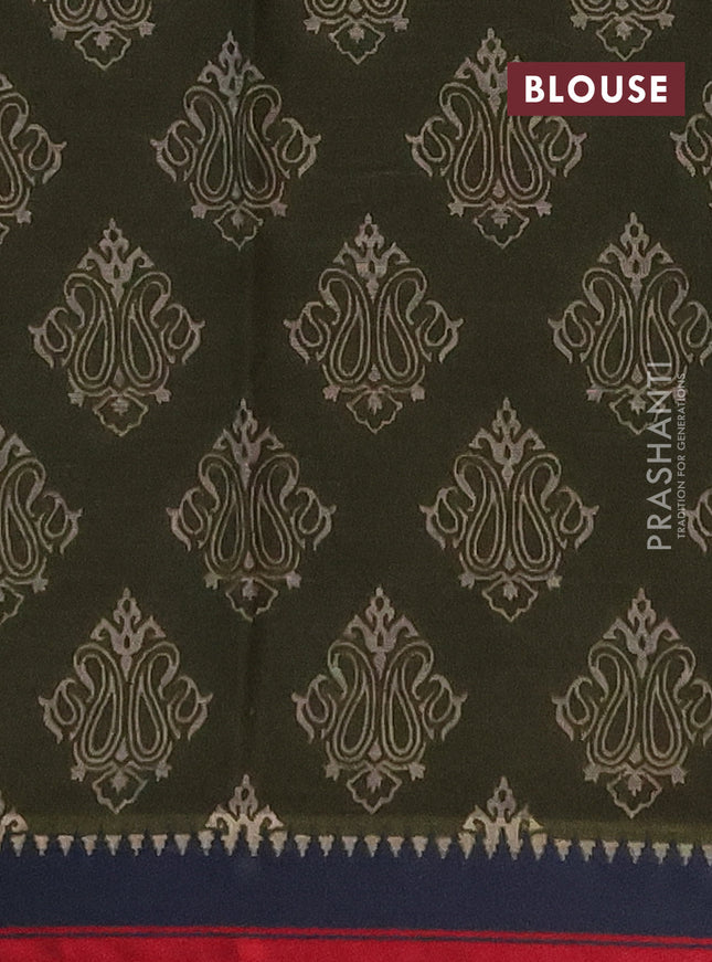 Muslin cotton saree sap green with allover prints and woven border