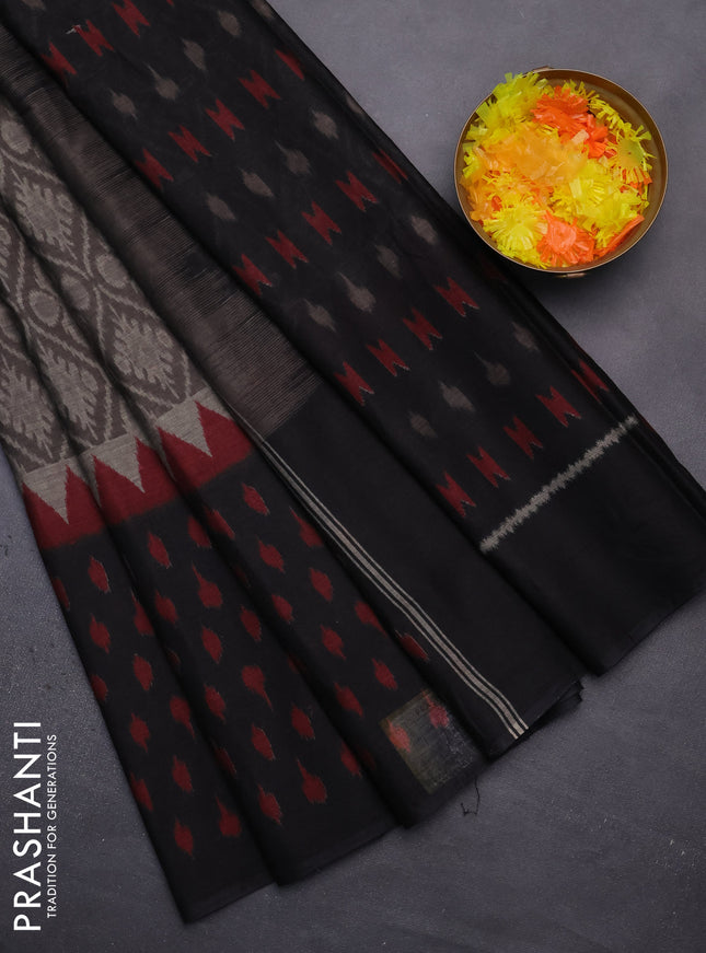 Muslin cotton saree grey and black with allover prints and printed border
