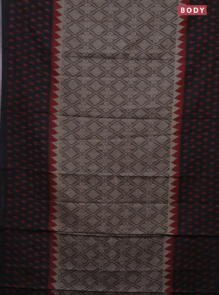 Muslin cotton saree grey and black with allover prints and printed border