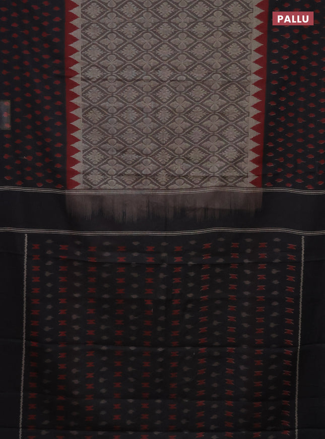 Muslin cotton saree grey and black with allover prints and printed border