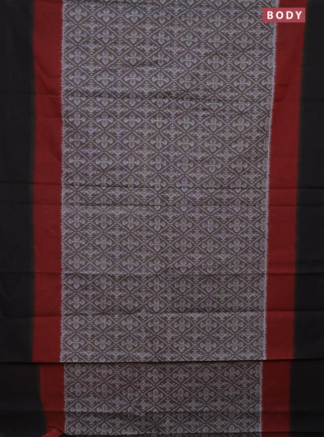 Muslin cotton saree grey and black maroon with allover prints and simple border
