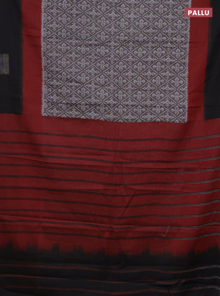 Muslin cotton saree grey and black maroon with allover prints and simple border