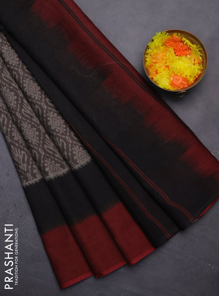 Muslin cotton saree grey and black maroon with allover prints and simple border