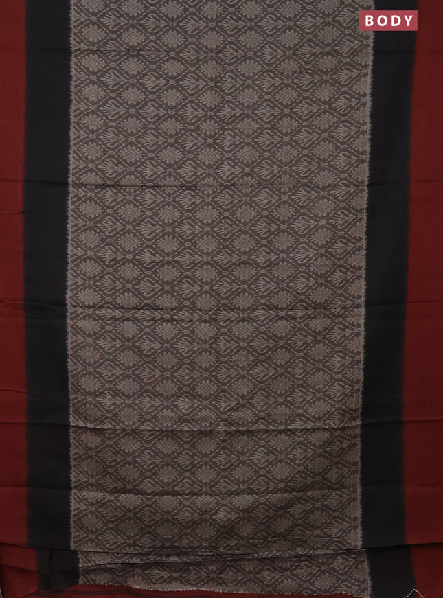 Muslin cotton saree grey and black maroon with allover prints and simple border
