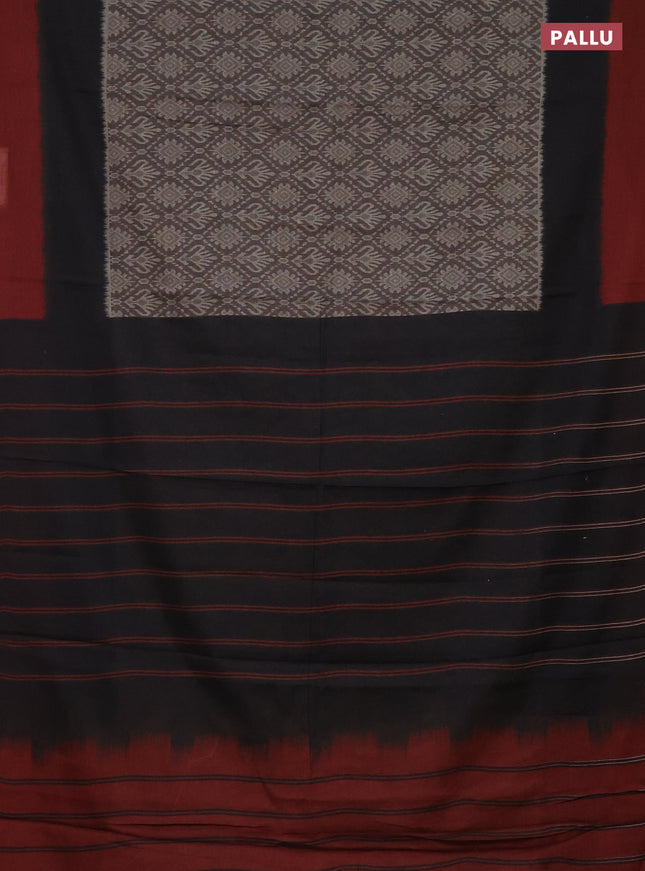 Muslin cotton saree grey and black maroon with allover prints and simple border