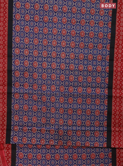 Muslin cotton saree blue and maroon with allover ajrakh prints and printed border