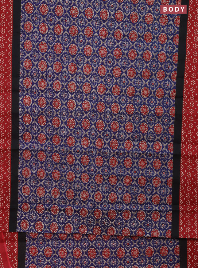 Muslin cotton saree blue and maroon with allover ajrakh prints and printed border