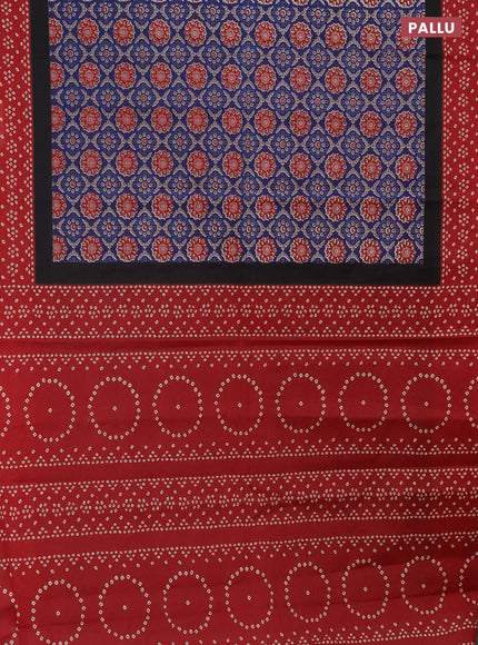 Muslin cotton saree blue and maroon with allover ajrakh prints and printed border