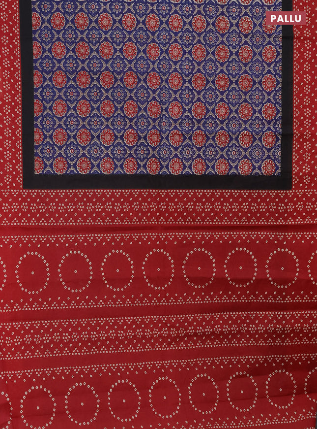 Muslin cotton saree blue and maroon with allover ajrakh prints and printed border