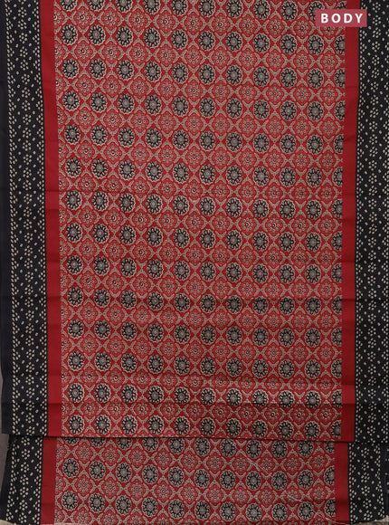 Muslin cotton saree maroon and black with allover ajrakh prints and printed border