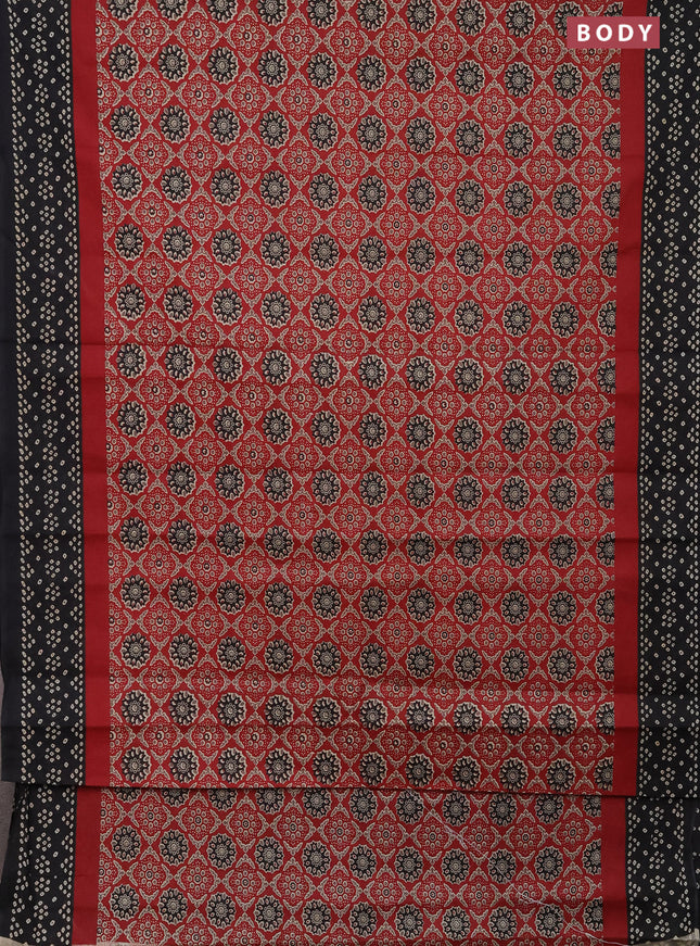 Muslin cotton saree maroon and black with allover ajrakh prints and printed border