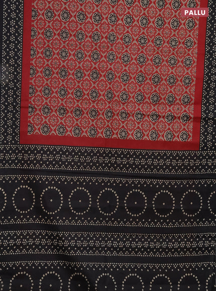 Muslin cotton saree maroon and black with allover ajrakh prints and printed border