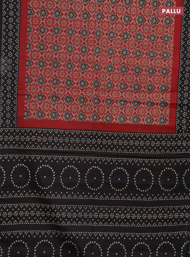 Muslin cotton saree maroon and black with allover ajrakh prints and printed border