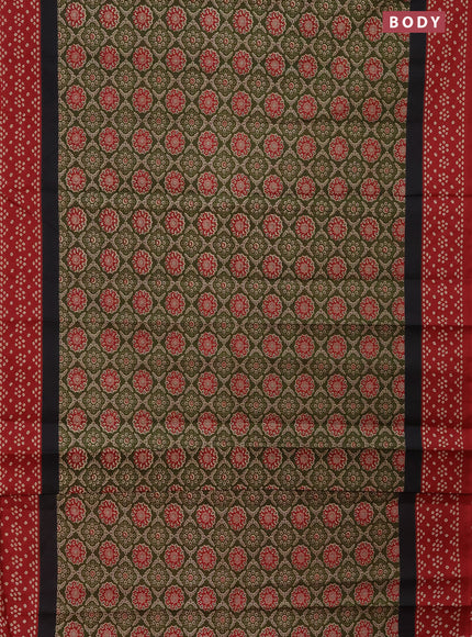 Muslin cotton saree green and maroon with allover ajrakh prints and printed border