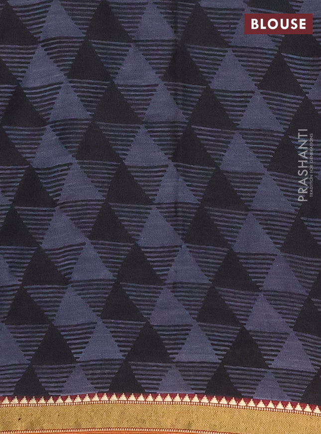 Muslin cotton saree maroon and black with allover prints and zari woven border