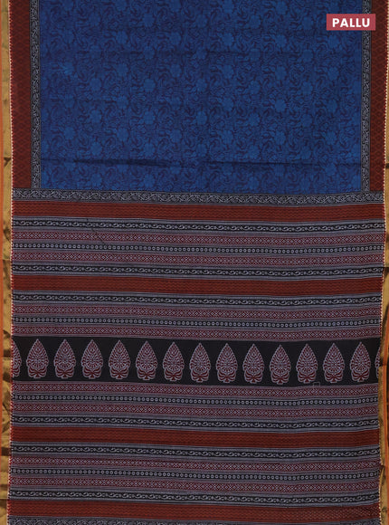 Muslin cotton saree navy blue and maroon with allover prints and zari woven border