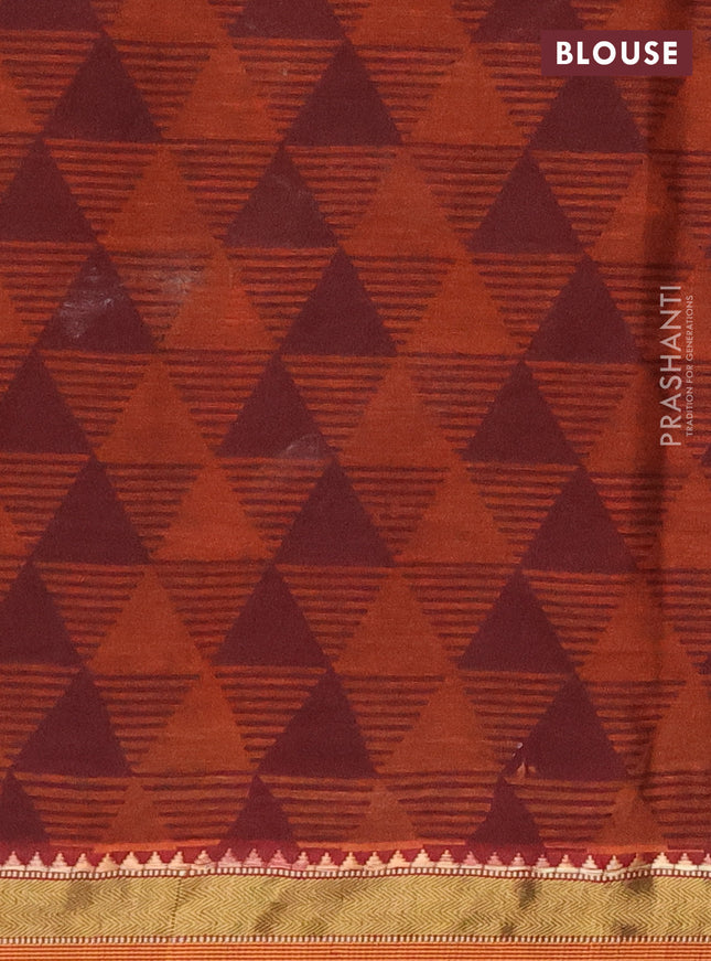 Muslin cotton saree navy blue and maroon with allover prints and zari woven border