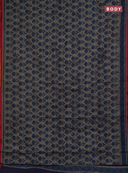 Muslin cotton saree grey and blue with floral butta prints and woven border