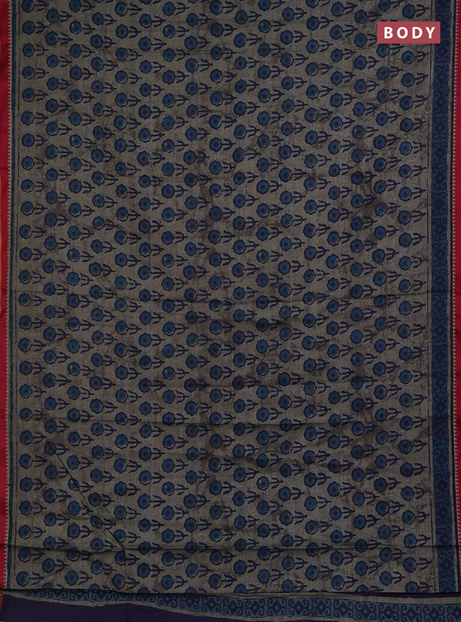 Muslin cotton saree grey and blue with floral butta prints and woven border