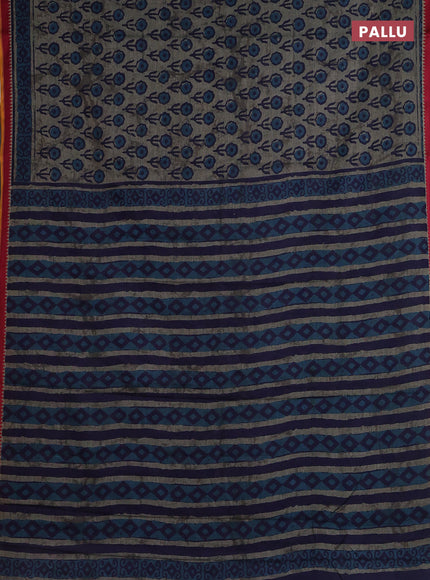 Muslin cotton saree grey and blue with floral butta prints and woven border