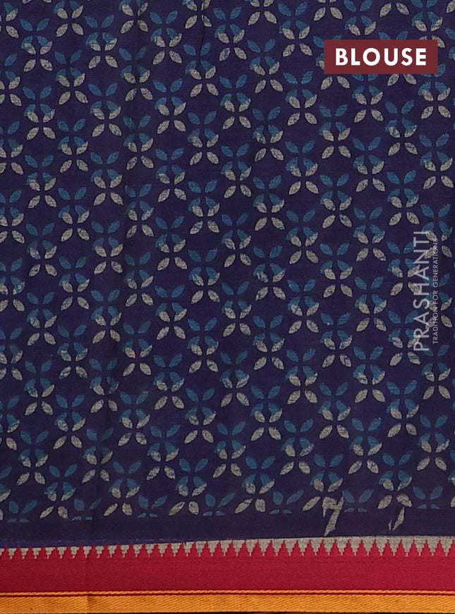 Muslin cotton saree grey and blue with floral butta prints and woven border