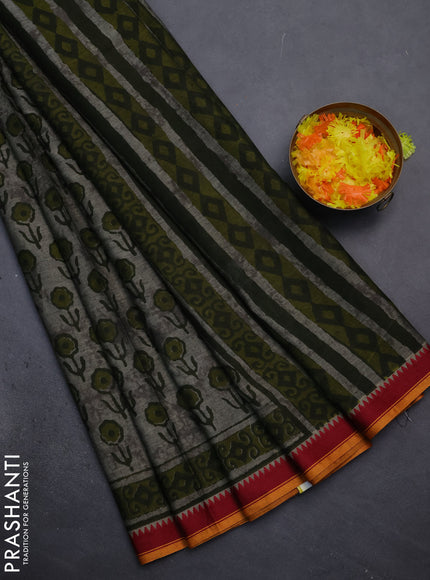 Muslin cotton saree grey and maroon with floral butta prints and woven border