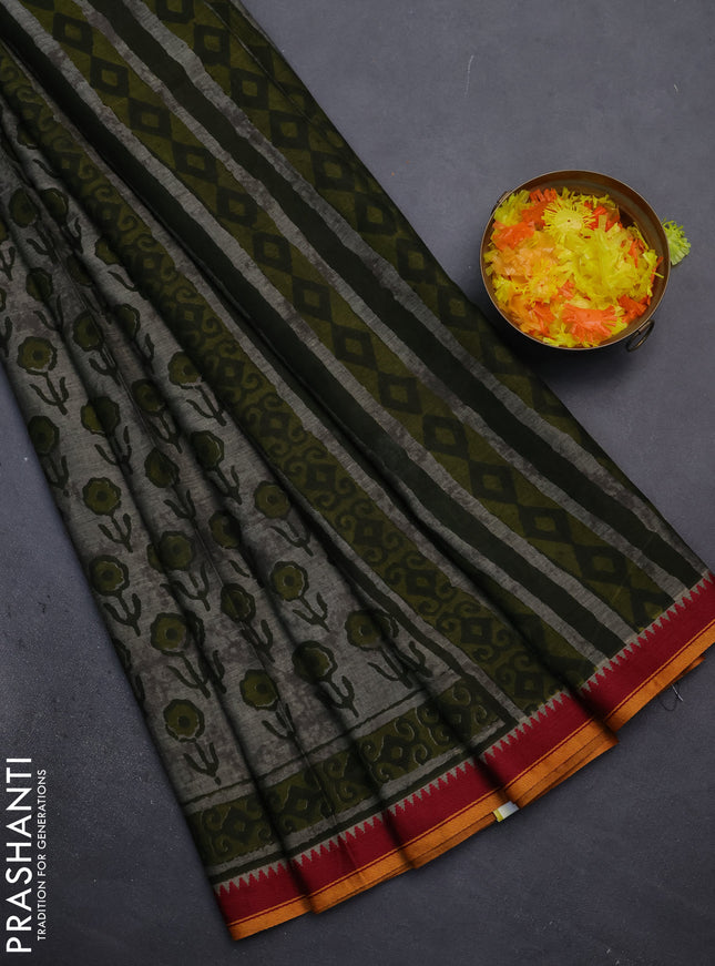 Muslin cotton saree grey and maroon with floral butta prints and woven border