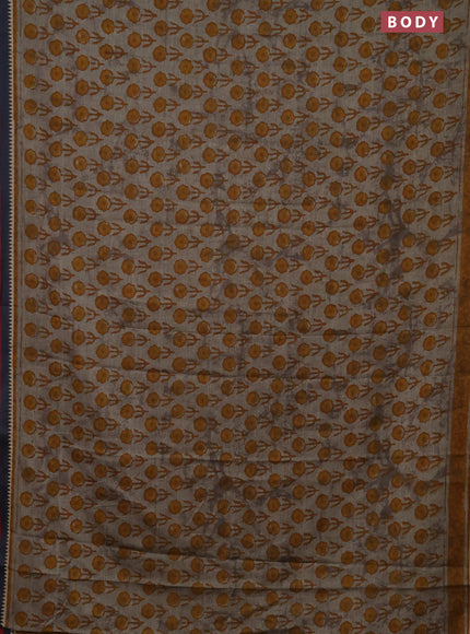 Muslin cotton saree grey and black with floral butta prints and woven border