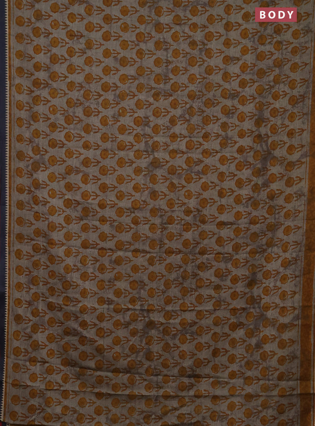 Muslin cotton saree grey and black with floral butta prints and woven border