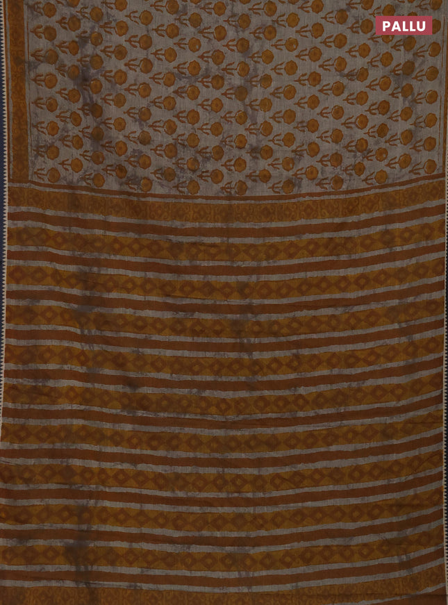 Muslin cotton saree grey and black with floral butta prints and woven border