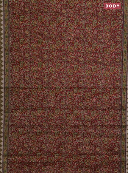 Muslin cotton saree maroon with allover prints and printed border