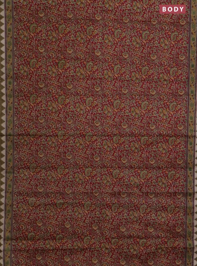 Muslin cotton saree maroon with allover prints and printed border