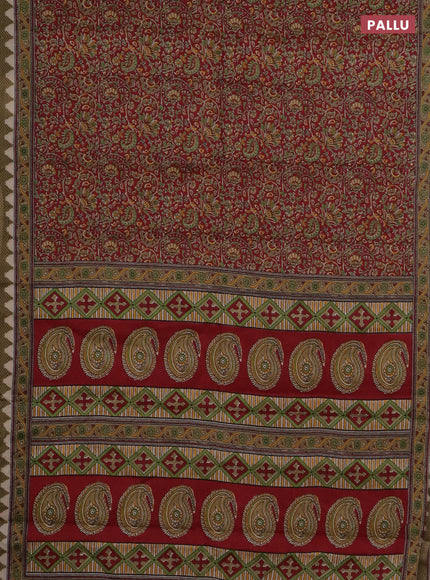 Muslin cotton saree maroon with allover prints and printed border