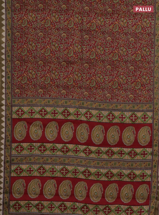 Muslin cotton saree maroon with allover prints and printed border