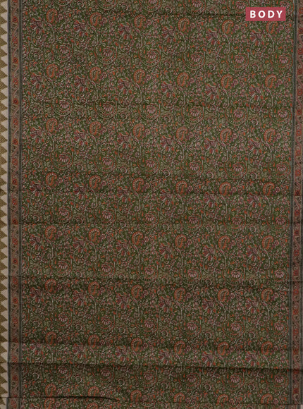 Muslin cotton saree green with allover prints and printed border