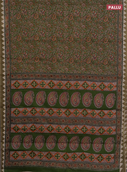 Muslin cotton saree green with allover prints and printed border