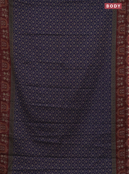 Muslin cotton saree blue and maroon with allover prints and printed border