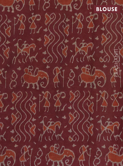 Muslin cotton saree blue and maroon with allover prints and printed border