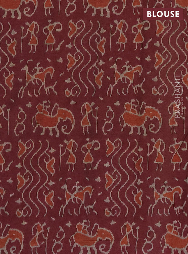 Muslin cotton saree blue and maroon with allover prints and printed border